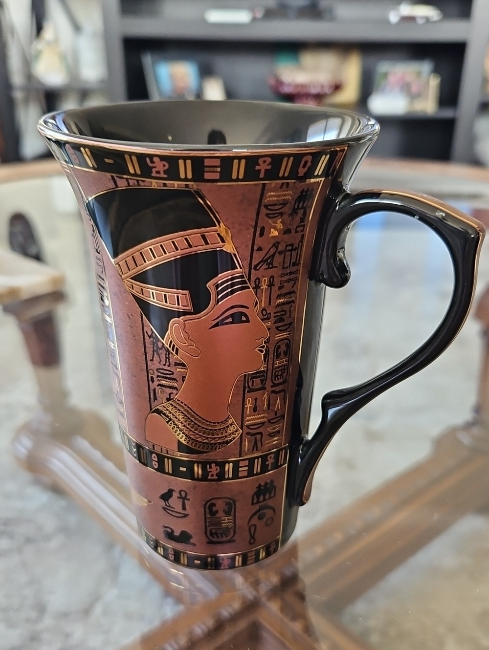 Egyptian Motif Black and Copper Decorative Ceramic Mug